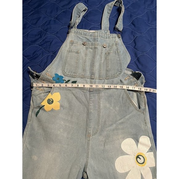 Misslook Floral Painted Denim Bib Overalls size XL - (fits Sz Large) Country - Picture 8 of 9